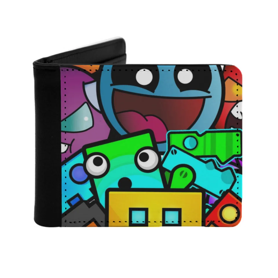 Geometry Dash Old School Gaming krátka peňaženka Pu kožená dámska pánska kreditná karta držiteľ hotovostná peňaženka Geometria Geometria Geometria