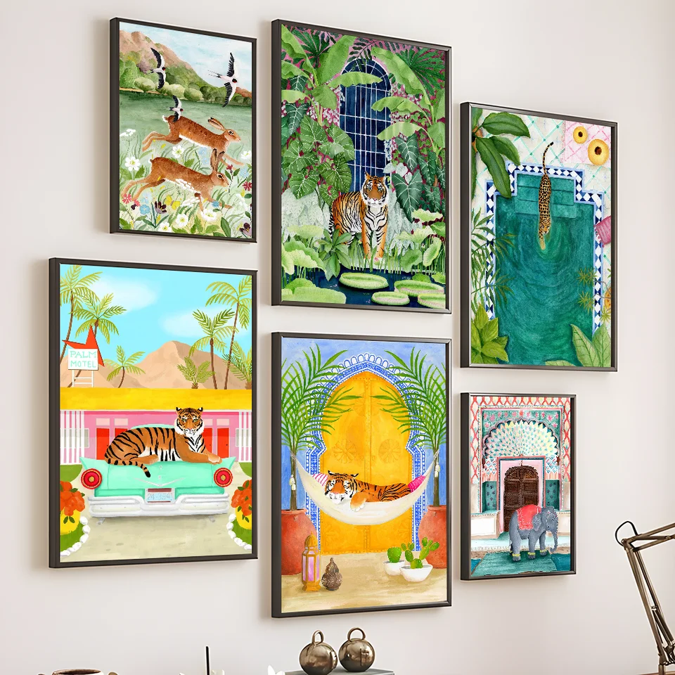 Gepard llama leopard tiger bradypod džungľa klasický anime plagát výtlačky perfektný dizajn Nordic Modern Home Decor Darček