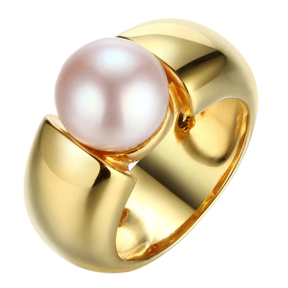 Geside Sladkovodná perla 18k žlté zlato cez šterlingový strieborný kruh Crystal Natural Luxury Plata 925 Ručne vyrábané šperky