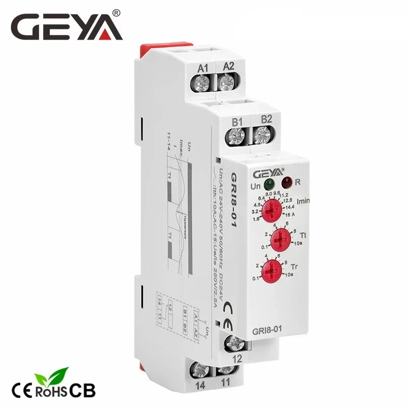 Geya GRI8-01/02 Monitorovanie prúdu 0,5A 1A 2A 5A 8A 16A ACDC24V-240V nadprúdové ochranné relé s nadprúdom