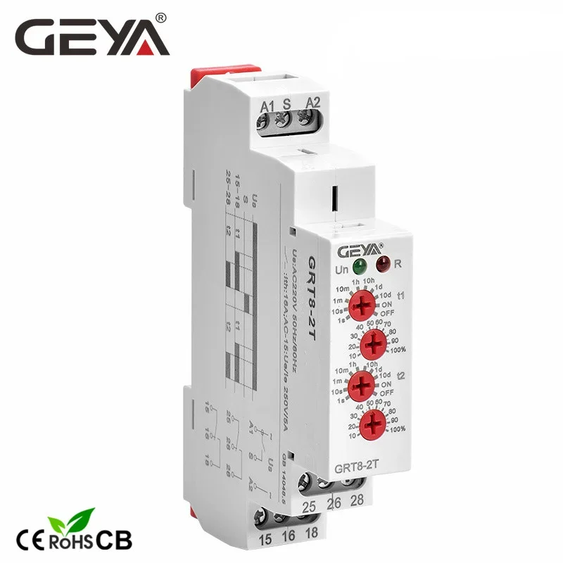 Geya Grt8-2T Dvojité oneskorenie pri relé časovača AC230V alebo AC/DC12V-240V DPDT RELE DIN RELEBE TYP TYP RELE RELE RELE RELE