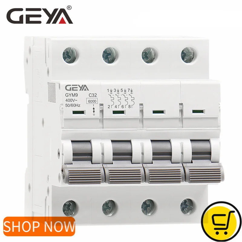 Geya Gym9 4p MCB 6A-63A 6KA BREAKINGA CAPAPATION MCB DIN Rail Mini istič 6a-63a