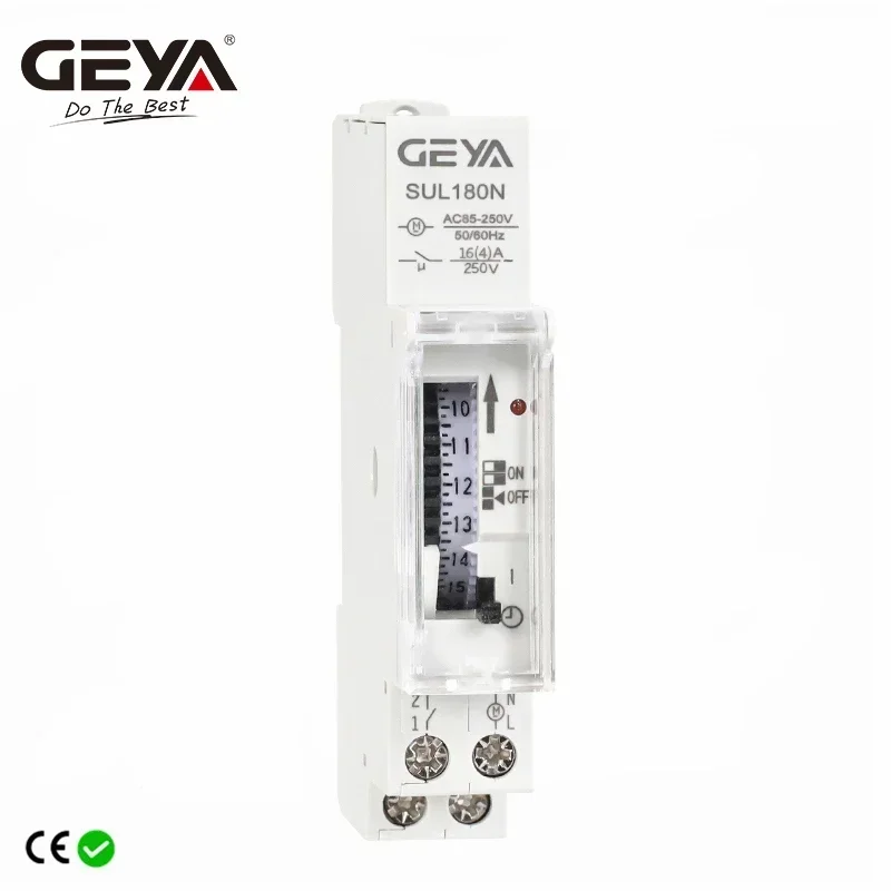 GEYA SUL180N ČASOVÝ SPÍNAČ 24 hodín Elektrické programovateľné časovač 110V 220V 16A s batériou DIN Rail Mechanical Timer Switch CE