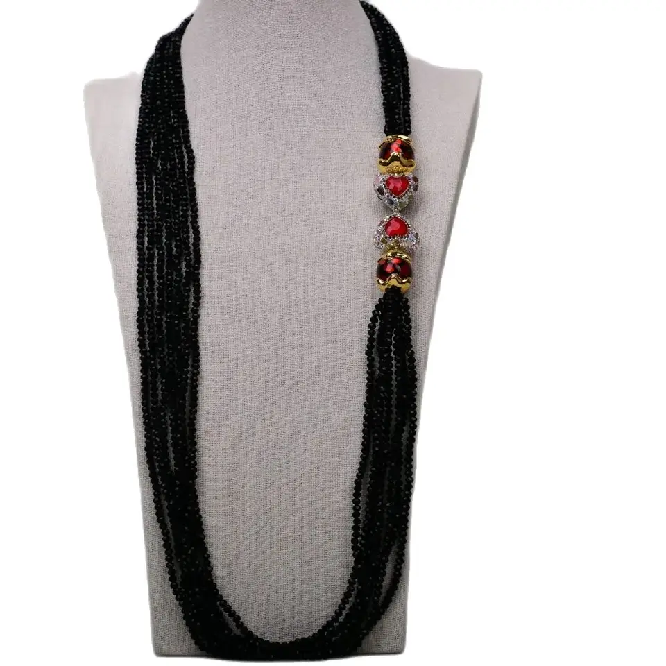 GG 36 '' Natural Red Heart Murano Glass Black Crystal Dlhý náhrdelník ručne vyrábané dámske denné nosenie šperkov