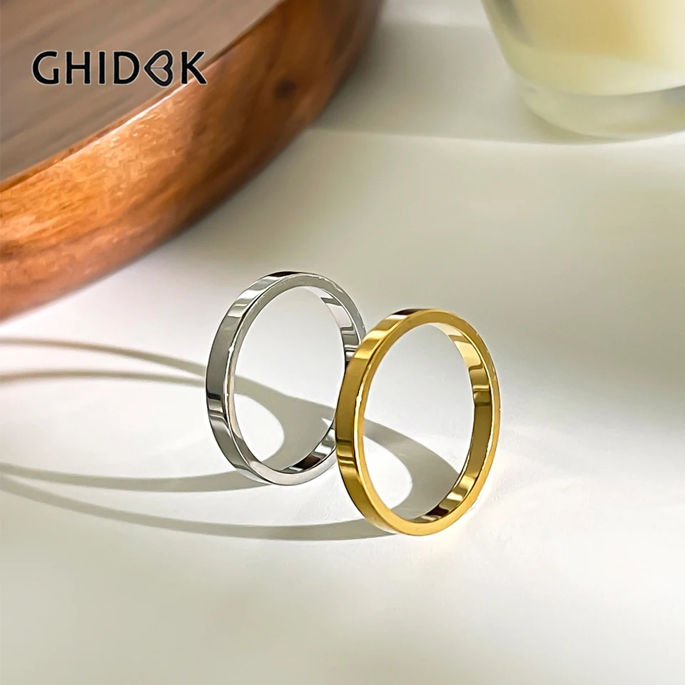 Ghidbk 2,5 mm Minimalistické hladké tenké prstene pre ženy Muži stohovateľný jednoduchý zlatý prsteň prsteň poškvrniny bez šperkov unisex
