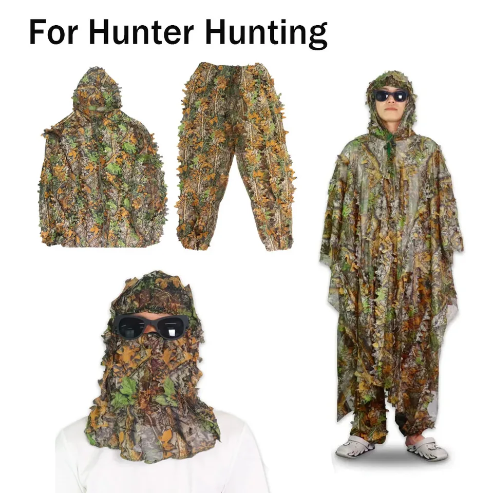Ghillie Suit Men Ženy 3D Leaf Bionic Camouflage Hunting Suits Tactical Combat Chidle Set CS Shoot