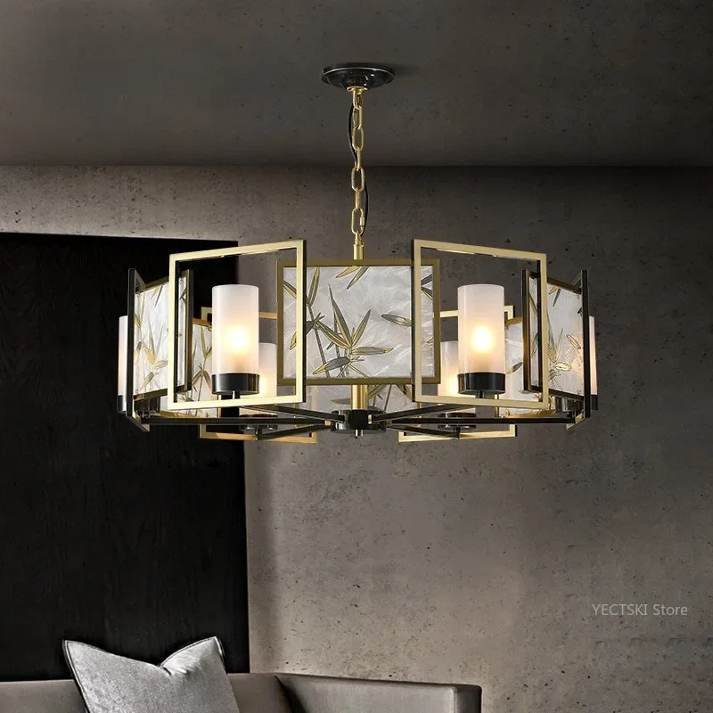 Ghjuyiol nový čínsky štýl Villa duplex obývacia izba, veľké Copper Pendant Light, moderný čínsky štýl kreatívne svetlo