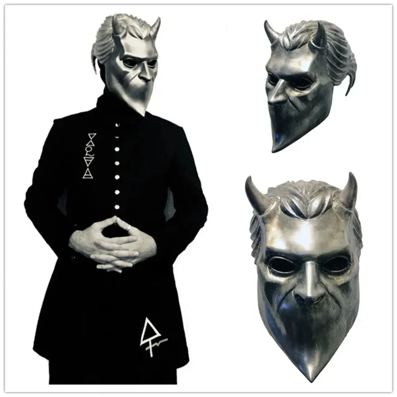 Ghost BC Rock Roll Nameless Ghoul Band Grucifix Papa emeri dospelý latex latex s plnou tvárou prilba maska ​​Halloween Cosplay kostýmy maska