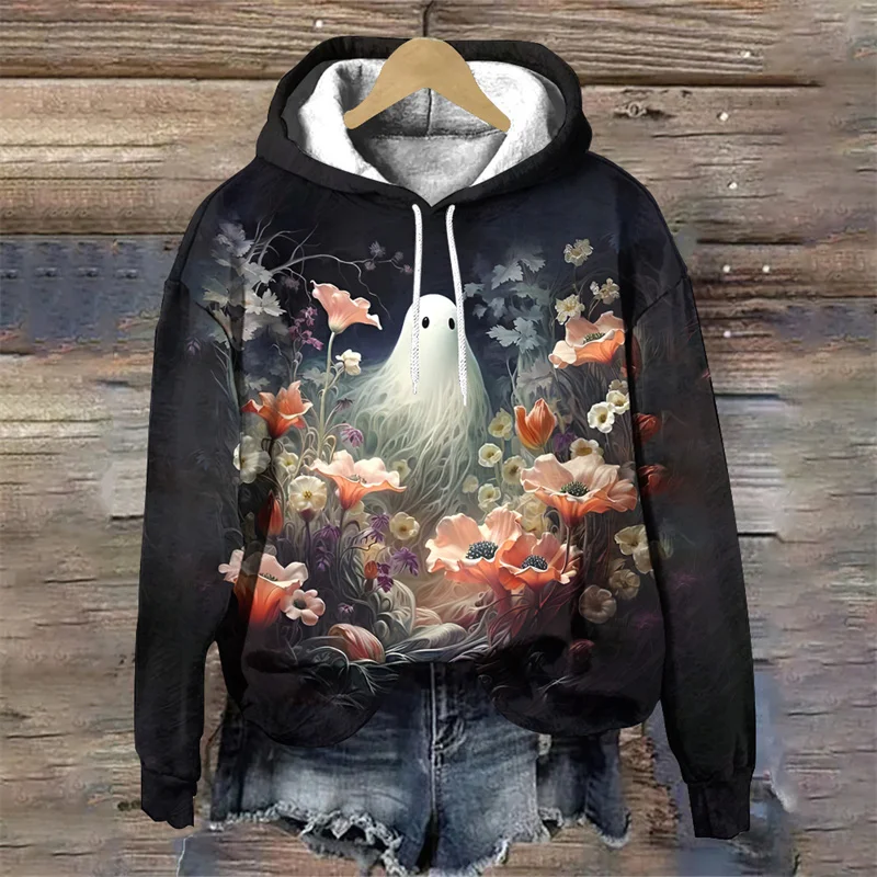 Ghost Crow Pattern Hoodie for Men Halloween 3D tlačené dlhé rukávy Príležitostné pullover Streetwear Tops Hoodies Loose Mikina mikiny