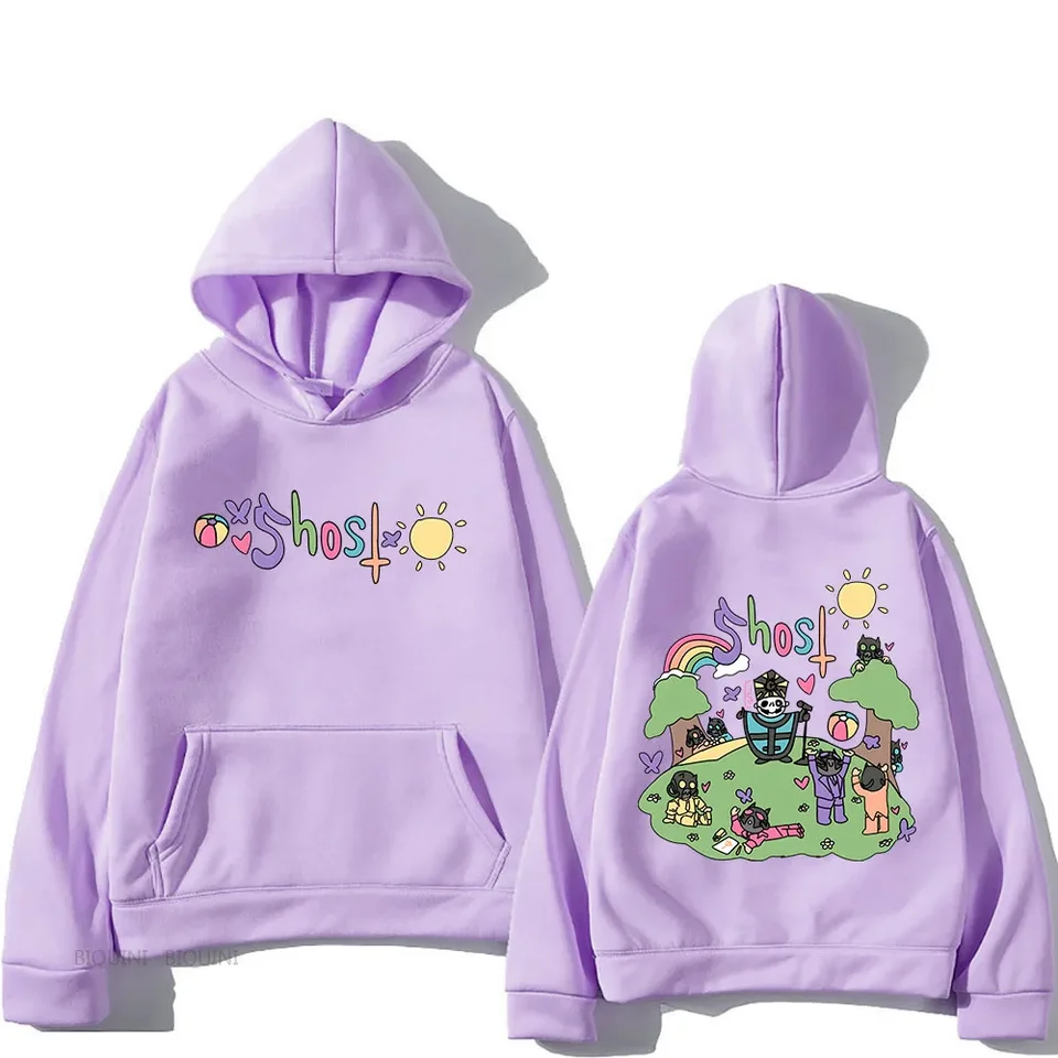 Ghost Music Band Tlač kapucní s dlhým rukávom Pohodlné mäkké pánske mikiny s kapucňou na strechewear Príležitostný muž kawaii karikatúra top