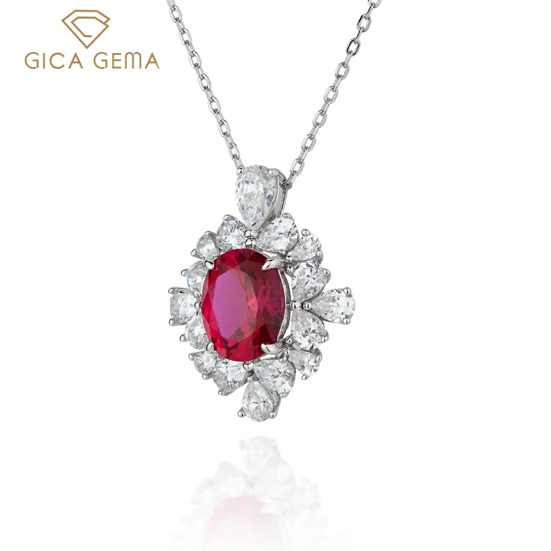 GICA 100% 925 Sterling Silver 8*10 mm Granát Šumivý vysokokvalitný náhrdelník s príveskom s uhlíkom