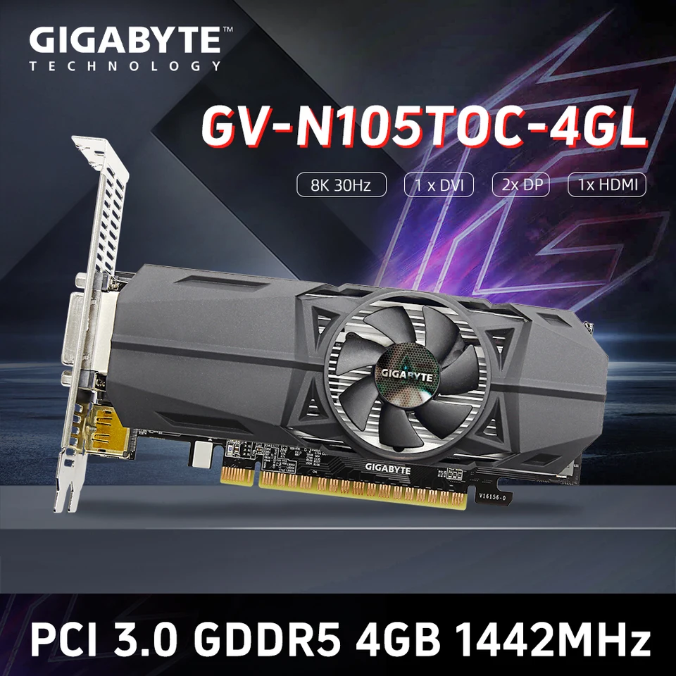 Gigabyte GeForce GTX 1050TI OC Low Profile 4G KABLITA KARTA GTX 1050TI GTX1050 NVIDIA 14NM GDDR5 4GB PCI Express 3,0 16x 128bit