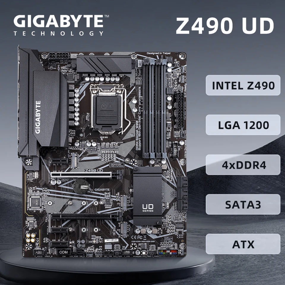 Gigabyte Z490 UD Základná doska podporuje LGA1200 I9-11900K I9-11900F CPU Intel Z490 Chipset PCIe 3,0 x4 m.2 1 x HDMI 4 x DDR4 ATX