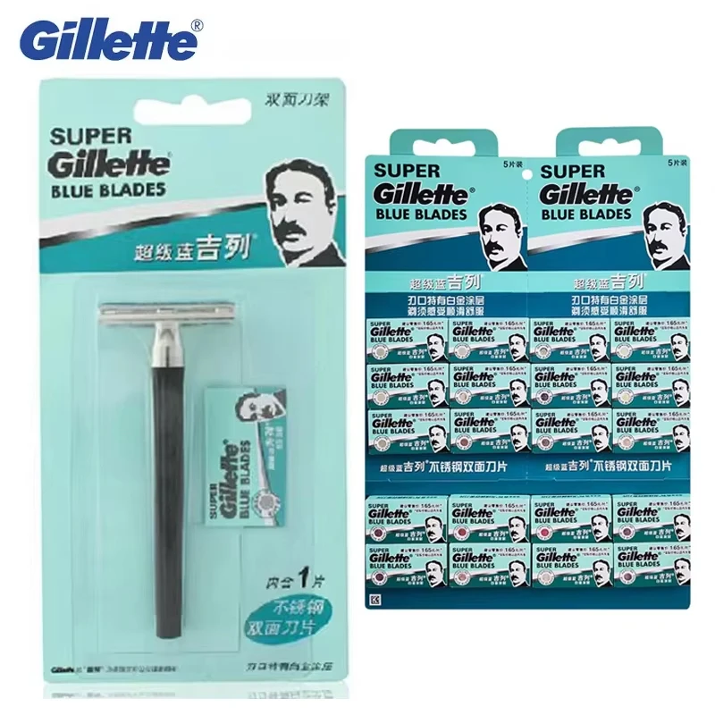 Gillette Super Blue Razor Bezpečnostná príručka holiaceho strojčeka z nehrdzavejúcej ocele čepele čepele brady na chĺpky Klasický stroj na holenie pre mužov