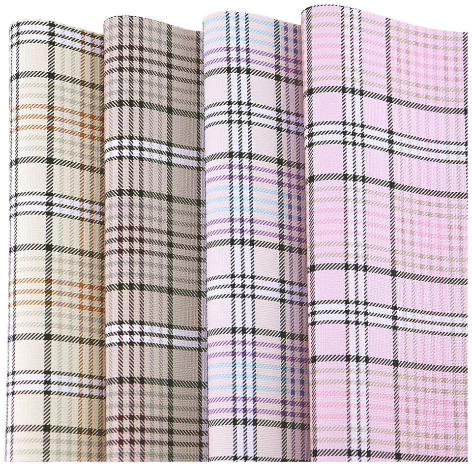 Gingham Tarten Syntetická faux kožená látka pre luky vrecká DIY Craft Project H0435