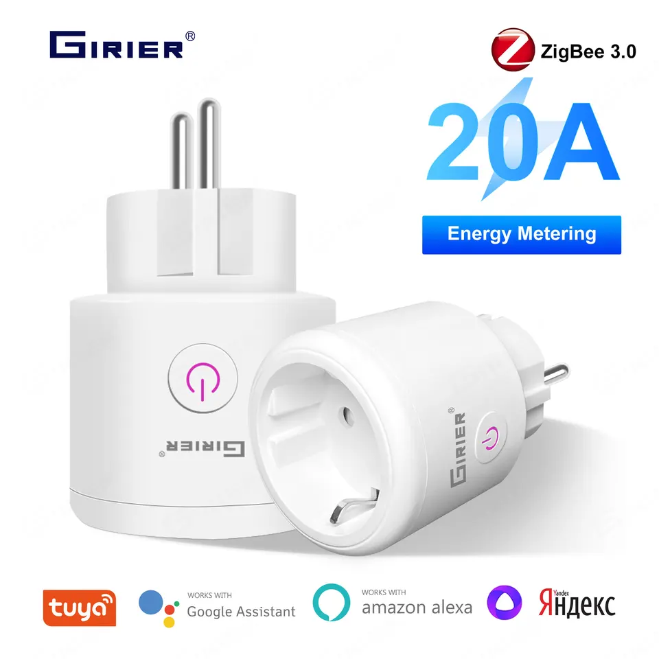 Girier Tuya Zigbee Smart Plug 20A Smart Home Outlet Socket EÚ 4200W s funkciou napájacieho monitora podporuje Alexa Alice Hey Google