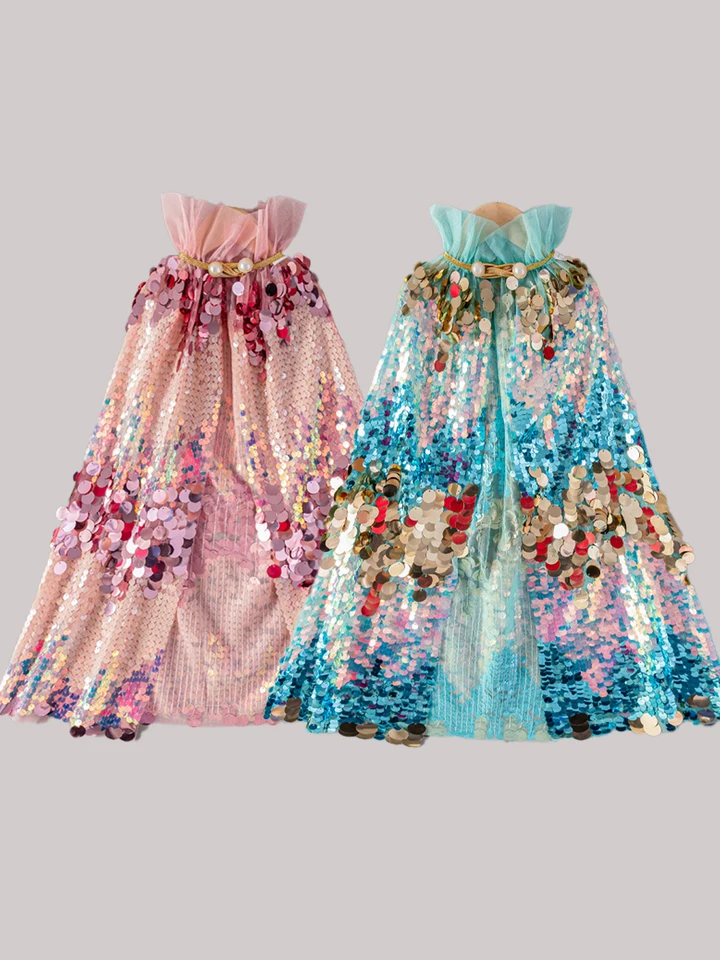 Girls Magic Glitter Cape, šumivé flitrové princezné mys s gombíkom, vhodné na šaty, párty, ples, show a darček
