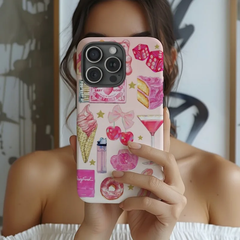 Girly Pink Collage Telefón puzdro pre iPhone 16 15Pro max 14 13 12 11 11 11 11 Acryl TPU dva v jednom magnetických telefónoch