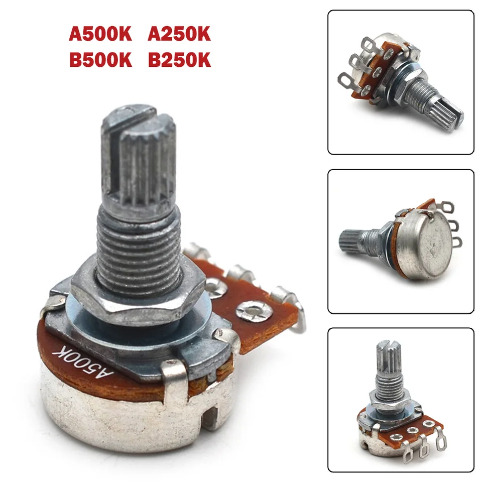 Gitarové diely/súpravy Gitara Potentiometra 18 mm hriadeľa 250k alebo 500k ohmov A250K Plastový potenciometer 1/4 \ (6 mm)