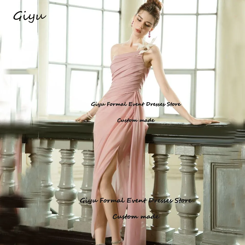 Giyu Elegantná ružová Kórea svadobné šaty Photoshoot 3D Sledovatelia Side High Slit Večerné šaty šaty narodeninové oslavy šaty