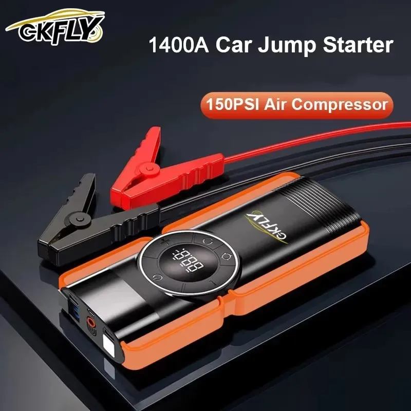 GKFLY 16000MAH CAR Jump Starter 4 v 1 Čerpadlo vzduchového kompresora 1400a Štartovacie zariadenie Power Bank 12V Digitálna inflátor pneumatík 150 psi