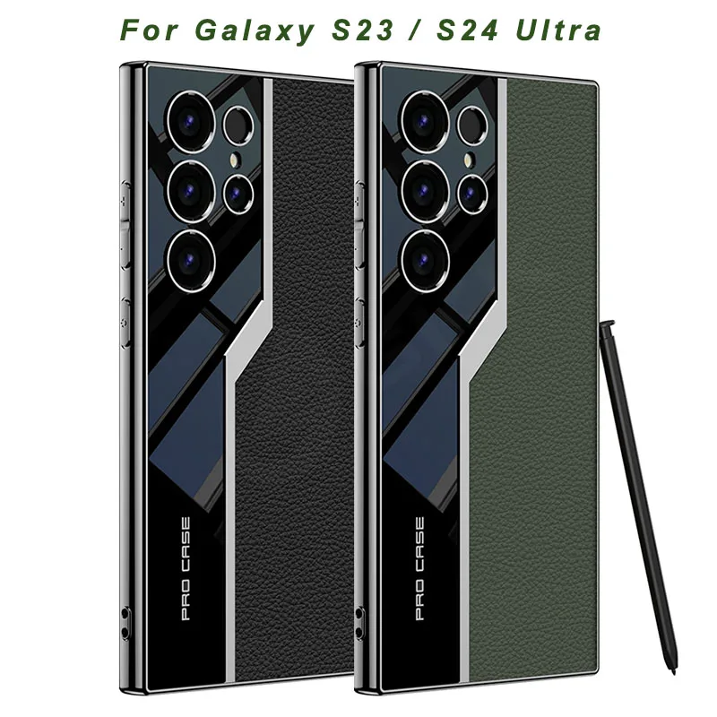 GKK kožené pokovovanie mäkkých okrajov pre samsung galaxy S24 Ultra Shock -odolný ochranný kryt pre kameru pre Galaxy S23 Ultra Case