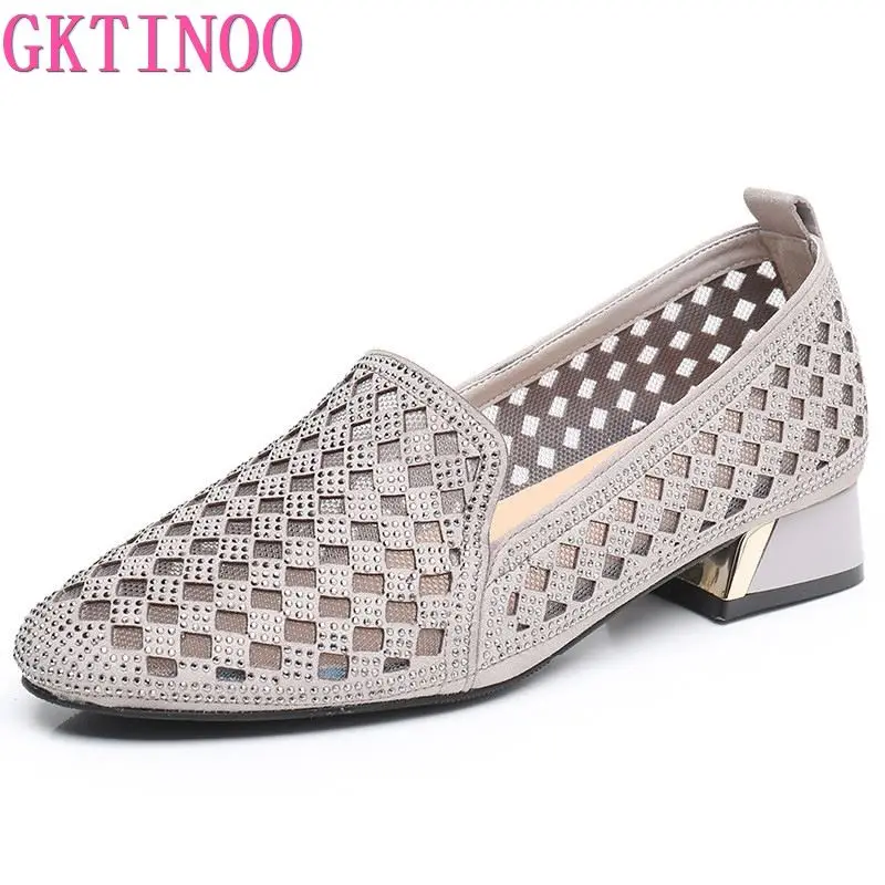 Gktinoo Dámske pumpy sieťoviny 3 cm vysoké podpätky Summer priedušné dutiny out šaty sandále sandále