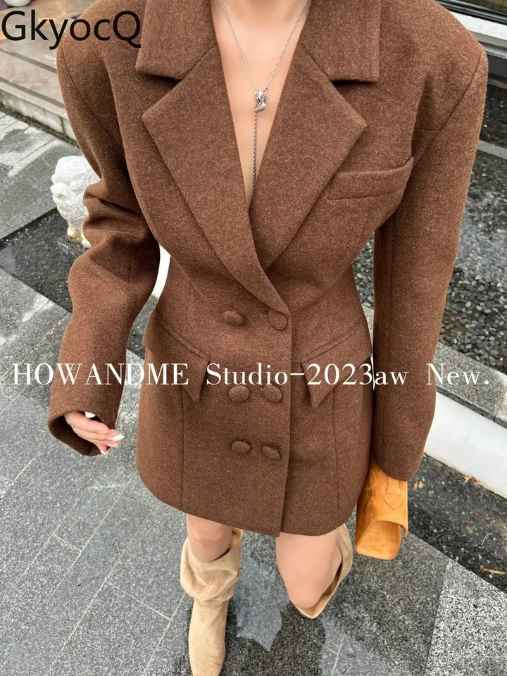 Gkyocq 2023 Zimná nová kórejská verzia módny oblek oblek Tweed Dress Wool & Blends PAIST Slim Chatses