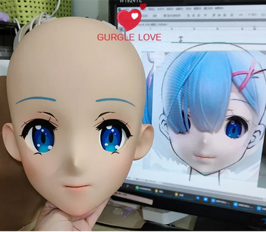(GL07) Vlastná kreslená postava Žena dievčenská živici Half Head Crossdress Cosplay japonská anime rola Rem Kigurumi Mask
