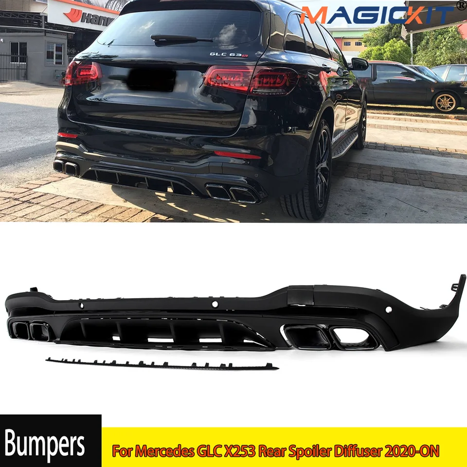GLC63 AMG vyzerá čierna výfuka pre Mercedes GLC X253 Zadný spojler difúzor 2020+