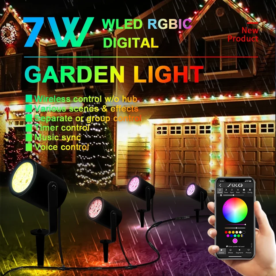 GledOpto 7W Wled RGB IC záhradná lampa adresovateľné digitálne svetlo IP66 nepremokavé bezdrôtové DIY Courtyard osvetlenie inteligentné ovládanie aplikácií