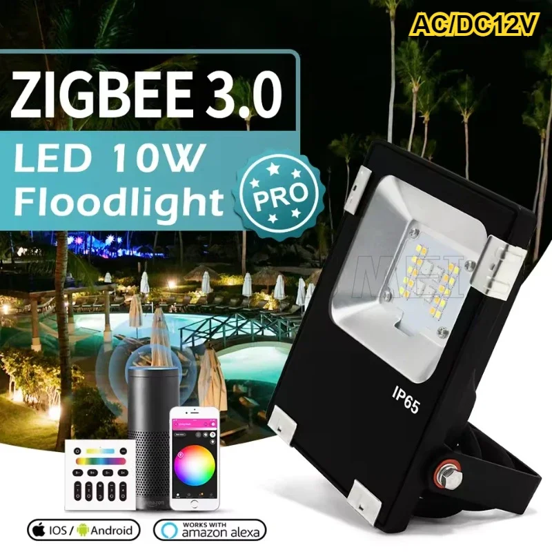Gledopto Zigbee 3.0 Smart 12V Outdoor Lightlight Lamp 10W Pro Kompatibilný s aplikáciou Tuya Alexa Echo Plus hlasové RF diaľkové ovládanie