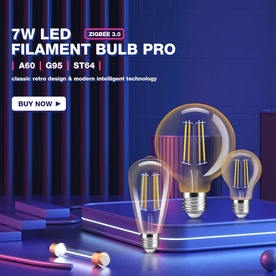 GledOpto Zigbee 3.0 Smart Dommable ST64/A60/G95 7W Pro retro štýl LED LED žiarovka LIGHT E27 pre vnútorné dekoratívne osvetlenie