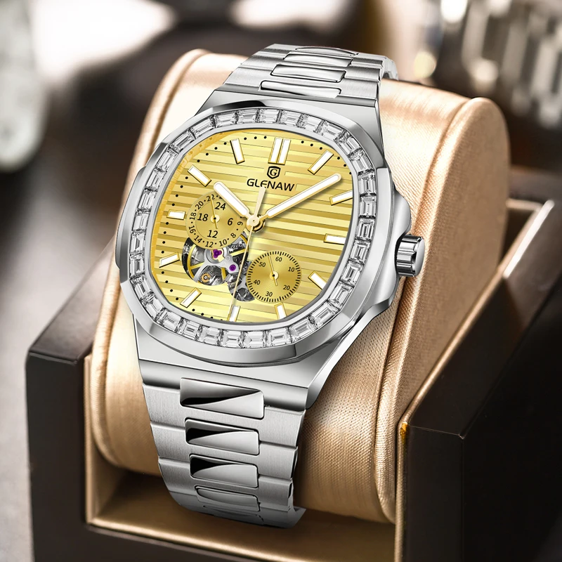 Glenaw pánske hodinky Top značka Luxusná z nehrdzavejúcej ocele Mechanické hodinky Pánske nautilus vodotesné automatické hodinky Montre Homme