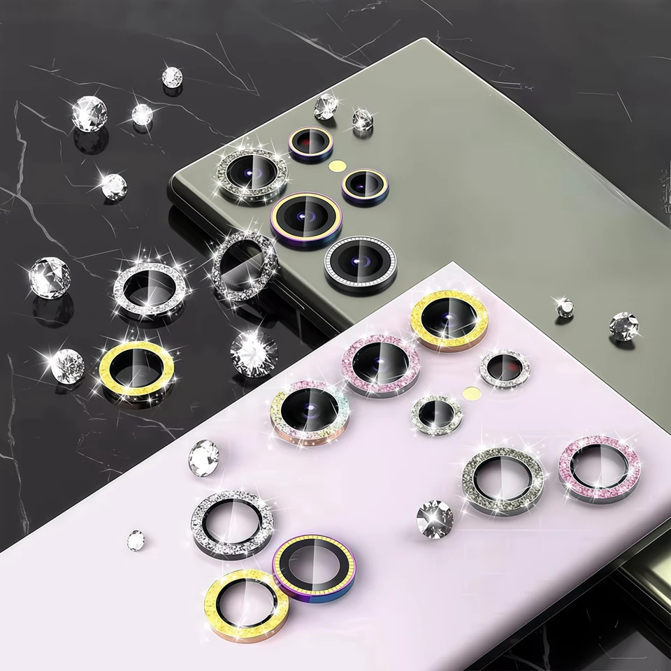 Glitter Camera Camera Protector pre Samsung Galaxy S24 S23 S22 Ultra Diamond Bling Lens Glass pre Samsung S24U S24ultra Cap