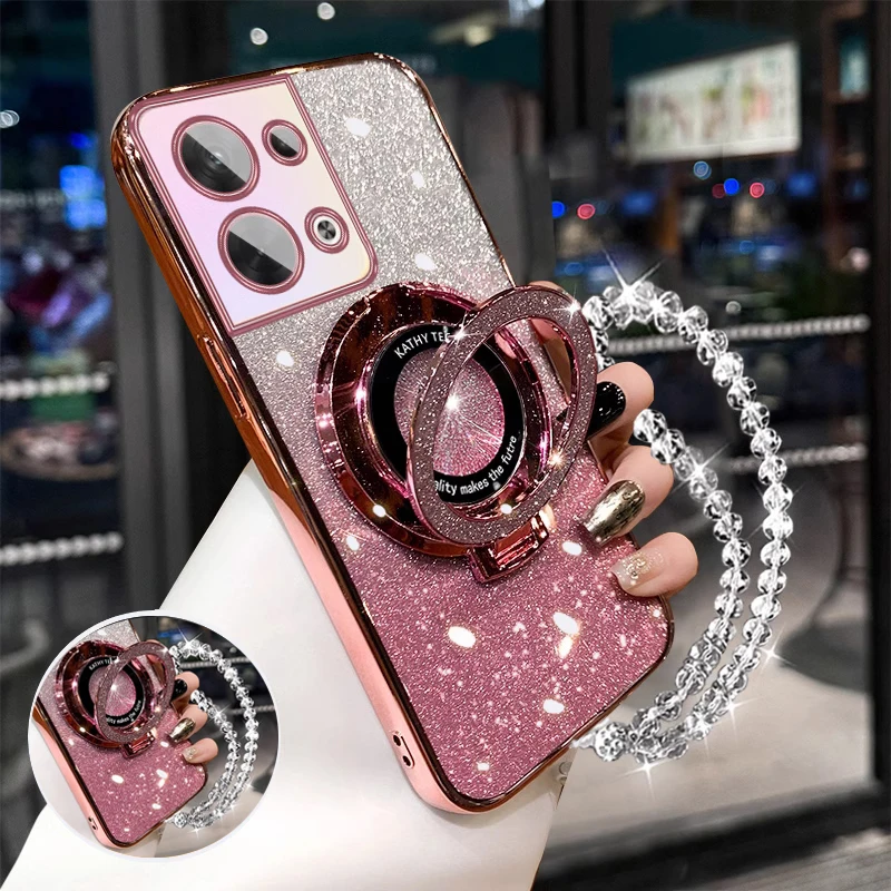 Glitter Crystal Bracelet Phone Holder Case For Huawei Honor 200 100 90 Honor90 70 80 60 50 30 10 Pro Lite SE Stand Bracket Cover