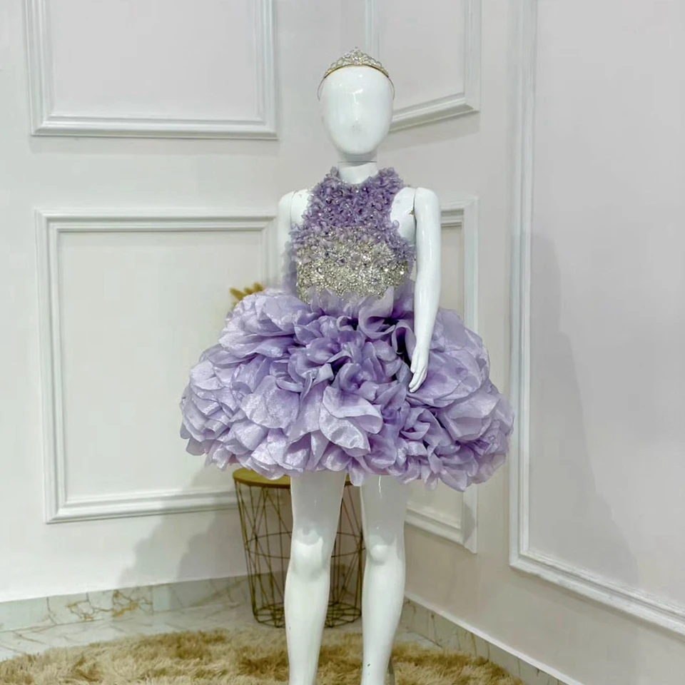 Glitter Crystals Beading Kids Party Dresses Prestry Floral Lubles plech