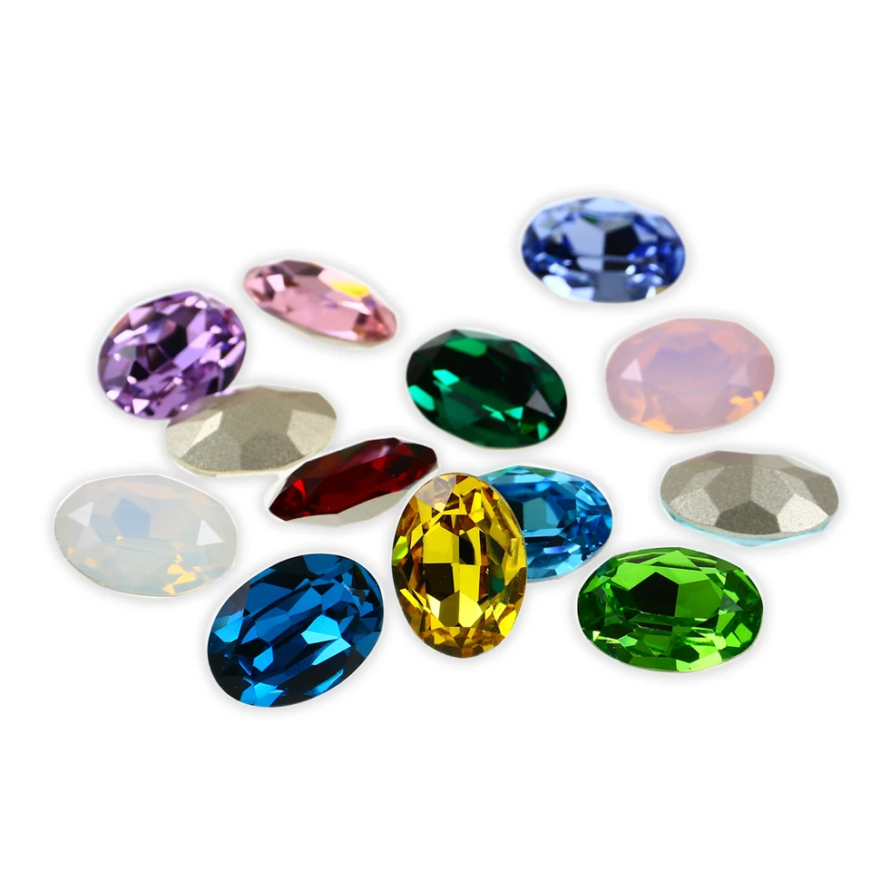 Glitter Farebný oválny k9 sklenené kamienky Strass Crystal Pointback nechty na odev na odeve pre vyšívanie oblečenia 3002