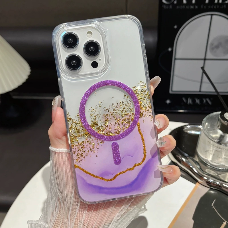 Glitter Gold Foil Marble Pattern Magnetic Soft Pase pre iPhone 16 15 14 13 12 11 11 Pro Max