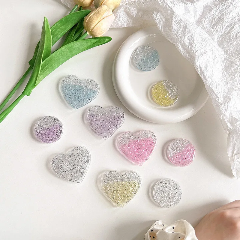 Glitter Heart Circle Fold Fing Rover Ring Ring Mobile Phone Držiak stojanu pre iPhone 14 15 13 13 Samsung Xiaomi Holder Stander Bracket