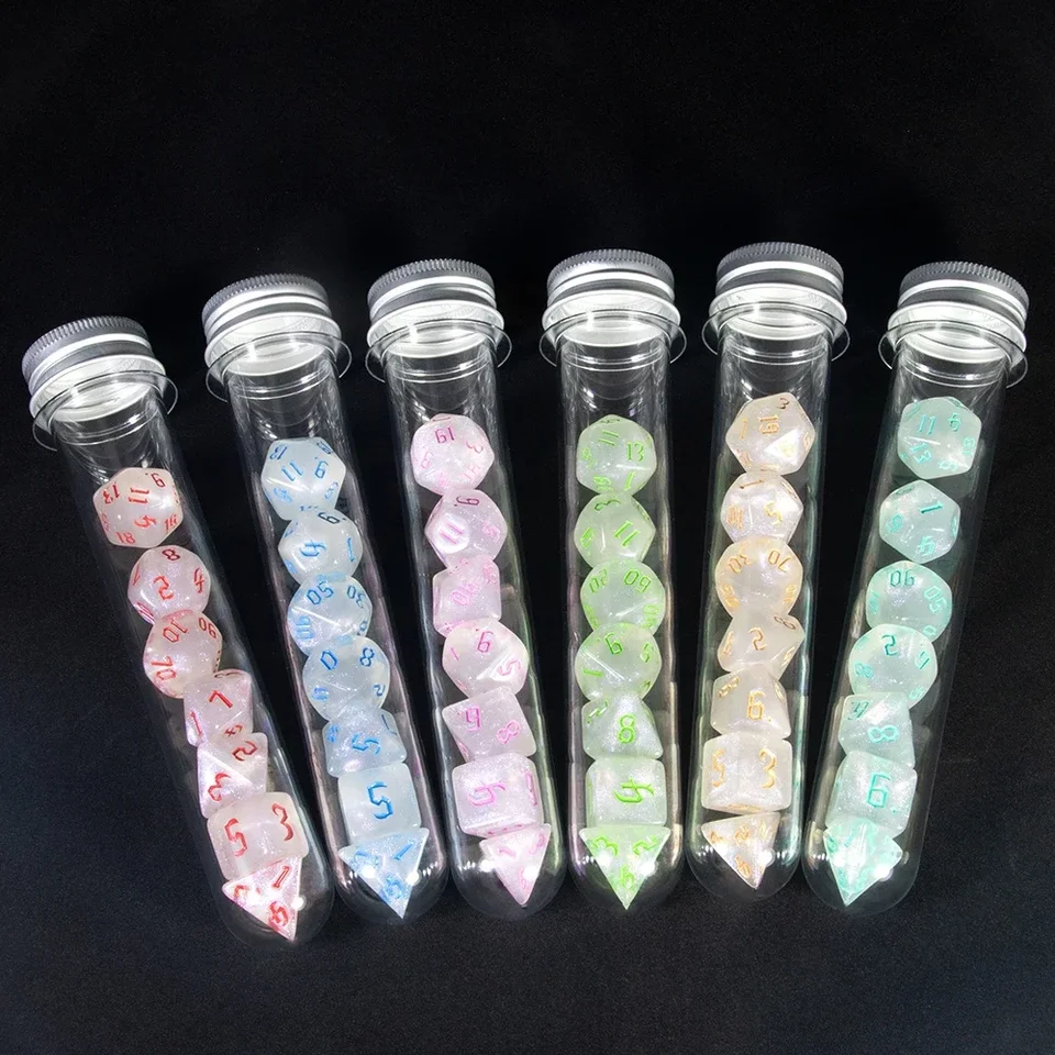 Glitter Polyhedral Dice Set 7ks/Set DND RPG COC kocky s fantáziou Fantasy Eliktory pre stolové hry