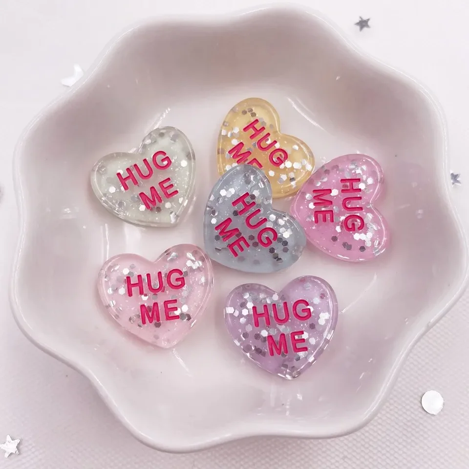 Glitter Resin Peach Heart Hitching Hug Me Tag Flatback Cabochon Scrapbook Craft Craft DIY DECORY DEOCOR FICURINE OH73