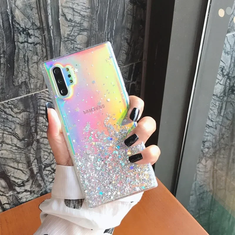 Glitter Star Transparentný silikónový puzdro pre Samsung A71 A51 S8 S9 S20 Ultra 10 Plus S20FE A21 Poznámka 8 10 Poznámka 20 SOCKOPORE CRISD