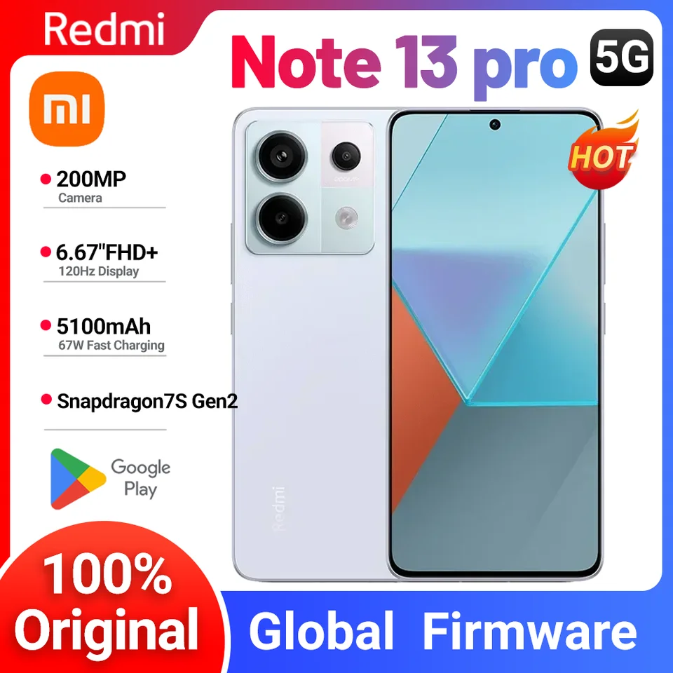 Global Rom Xiaomi Redmi Poznámka 13 PRO 5G 128 GB/256 GB/512 GB Snapdragon 7S Gen 2 6,67 ”SCRON 200MP+16MP Camera 5100MAH batérie 67W