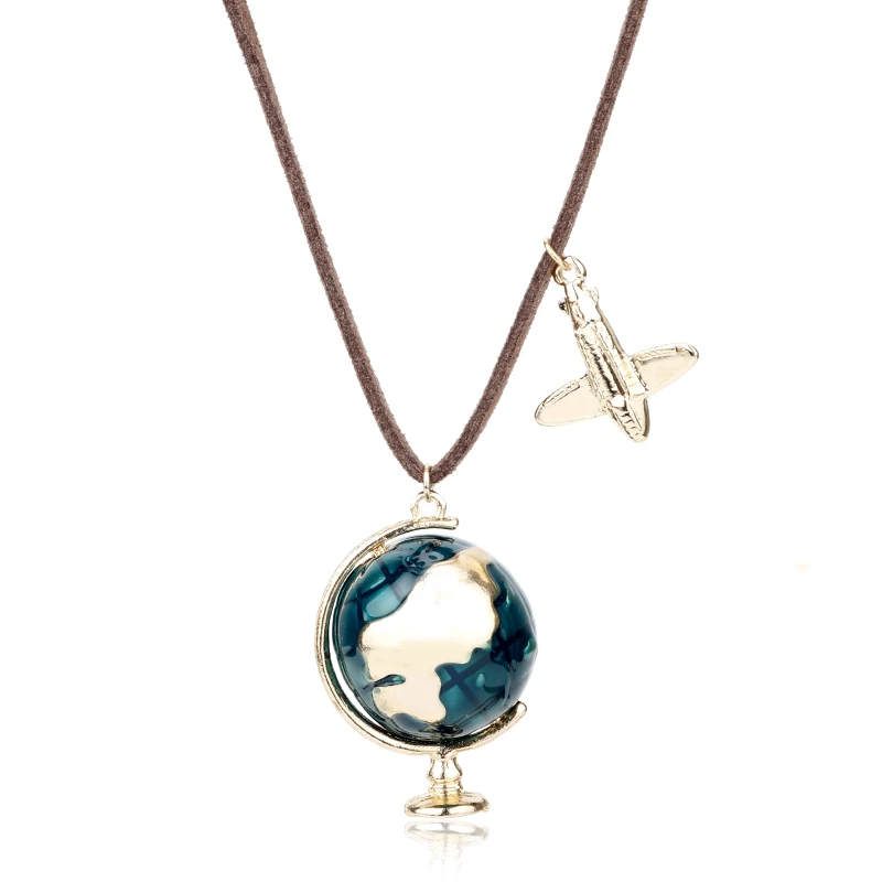 Globe With Earth World Map Mini Aircraft náhrdelník pre ženy Men Men Pendant Choker Klenoty náhrdelníky pre dospievajúce dievčatá