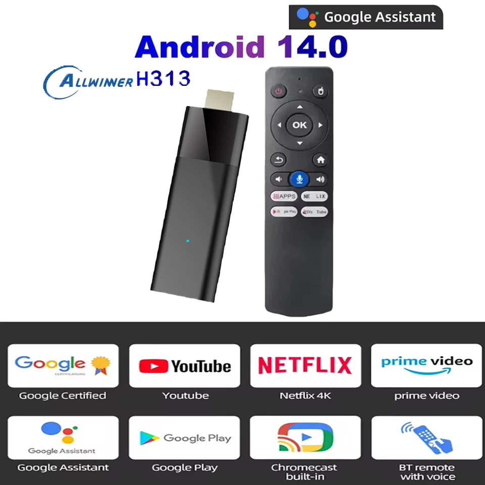 Globálna verzia Android14 Q12 Mini TV Stick 8K 2,4G a 5G Dual WiFi Allwinner H313 Quad Core 64G 128G ROM ROM Google Player Player TV Box