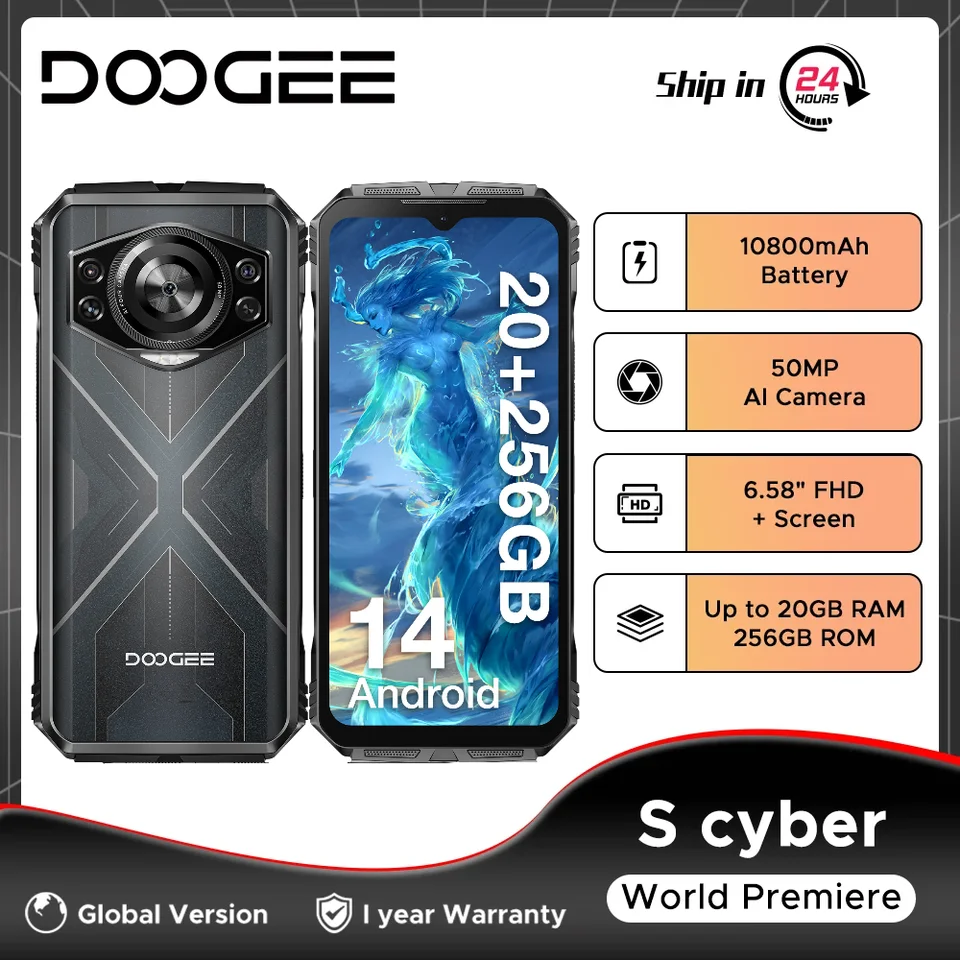 Globálna verzia Doogee S Cyber ​​Rugged Phone 8 GB 256 GB Android 14 UNISOC T606 OCTA-CORE 10800MAH Veľká batéria 50MP AI fotoaparátu AI