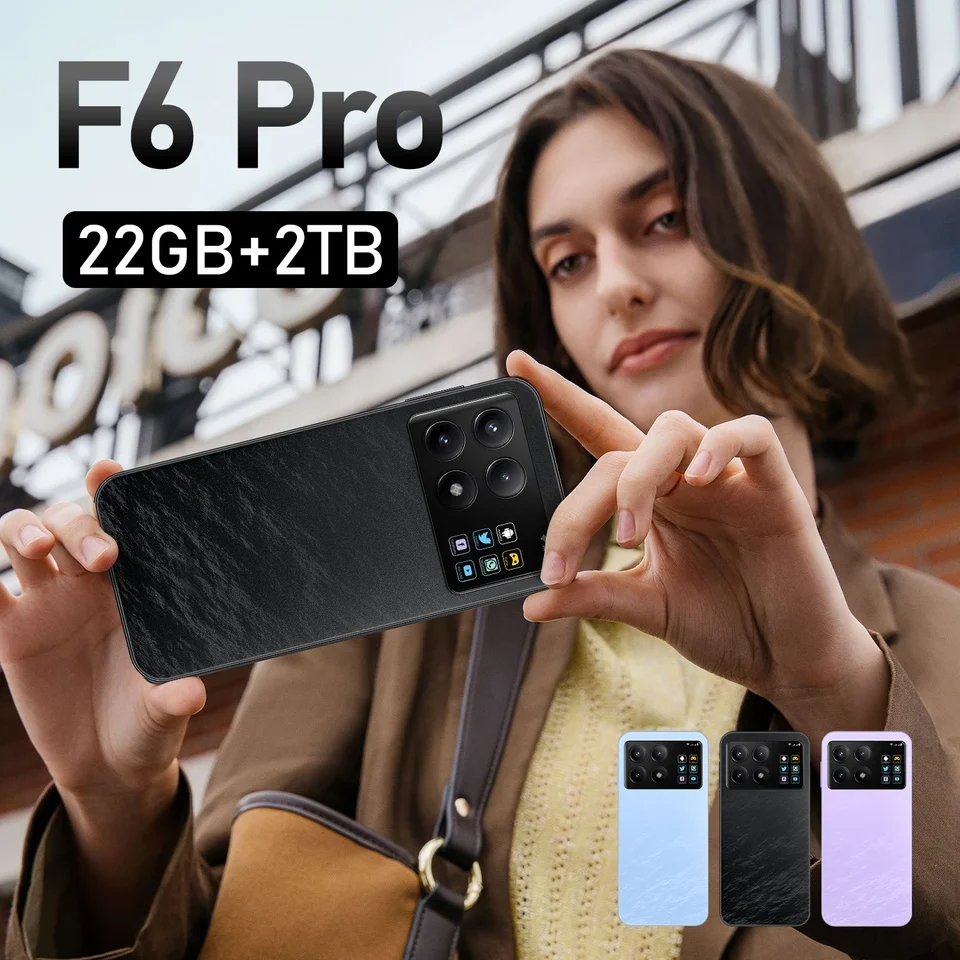 Globálna verzia F6 Pro Smartphone 4G 5G 7,3 palca Android 14 22g+2T Snapdragon 8 Gen3 Dual SIM Phone 8000 mah odblokuje mobilný telefón