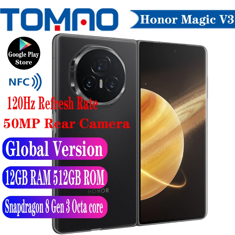 Globálna verzia Honor Magic V3 Zložená obrazovka 5G mobilný telefón Snapdragon 8 Gen 3 Octa Core 7,92 ”120Hz 5150 mAh 66W 50 MP Zadná kamera