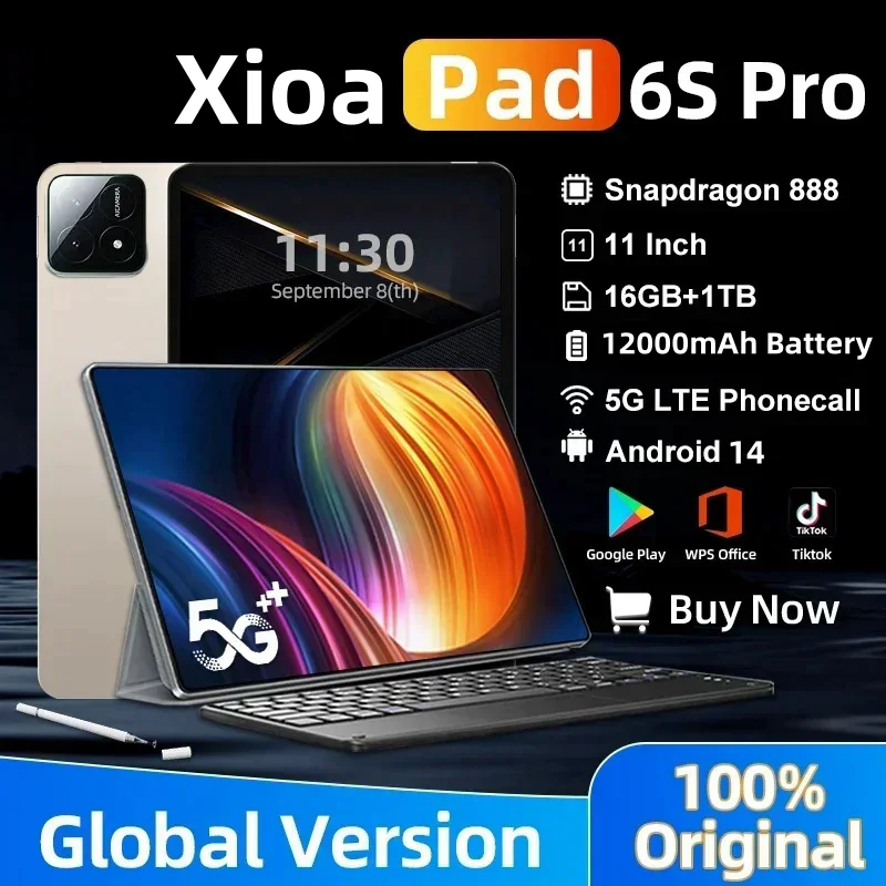Globálna verzia Nová originálna PAD 6S Pro Tablet 11inch HD 4K Android 14 Snapdragon 888 16 GB+1T 12000 mAh 5G Dual SIM Bluetooth Tab Tab
